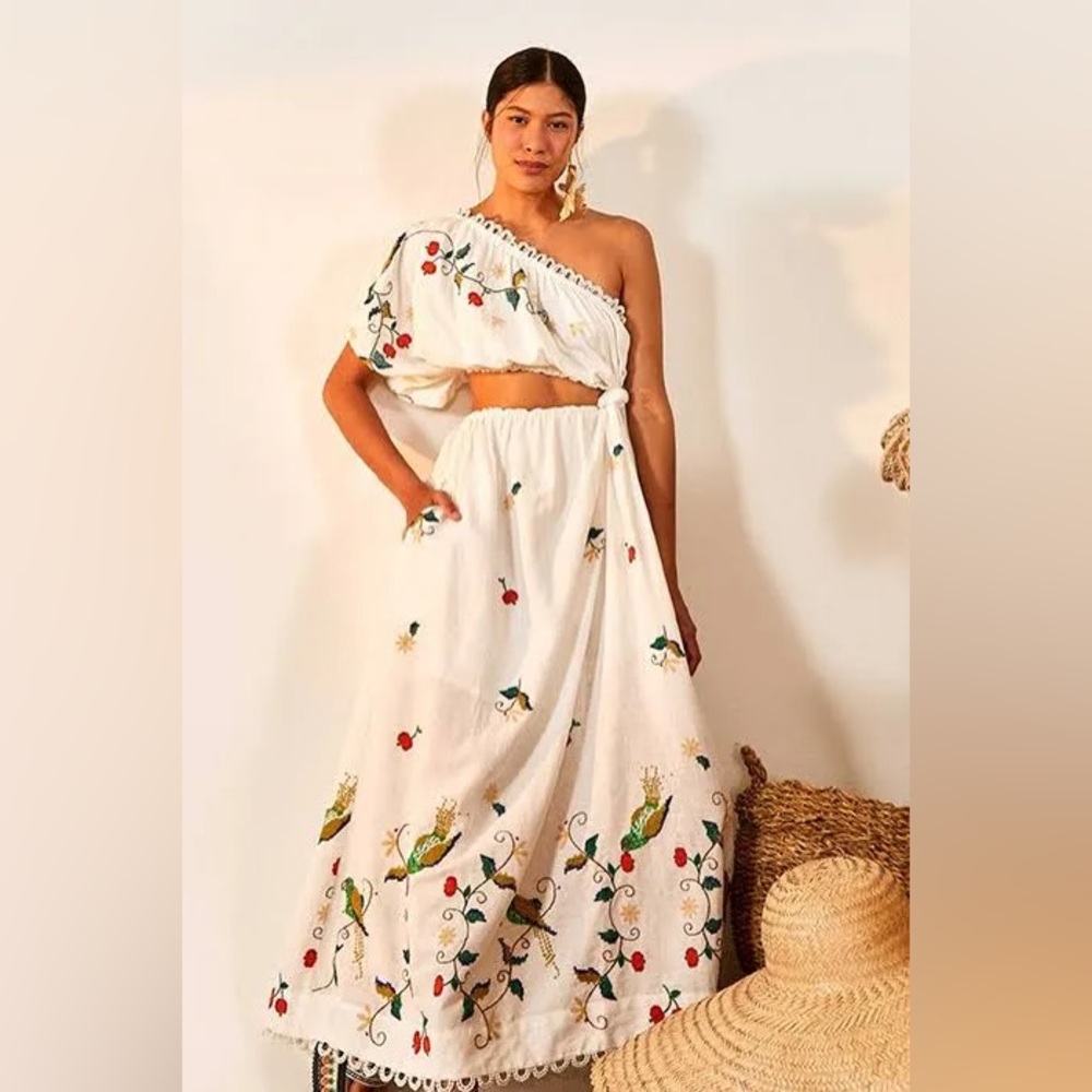 Farm Rio | Pitanga Embroidered One-Shoulder Maxi Dress | NWT